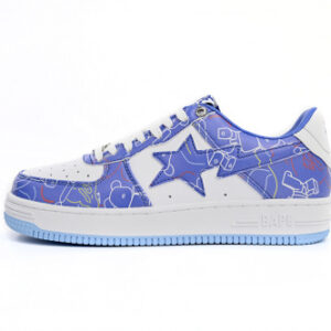 BATHING APE 로우 탑 1H73 191 913 A Bathing Ape 베이프 스테이 로우 블랙 블루 컬러 스프레이 페인팅
